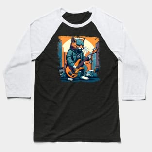 Cute Musician Rock Cat Kitty Playing Guitar - Funny Cats Baseball T-Shirt